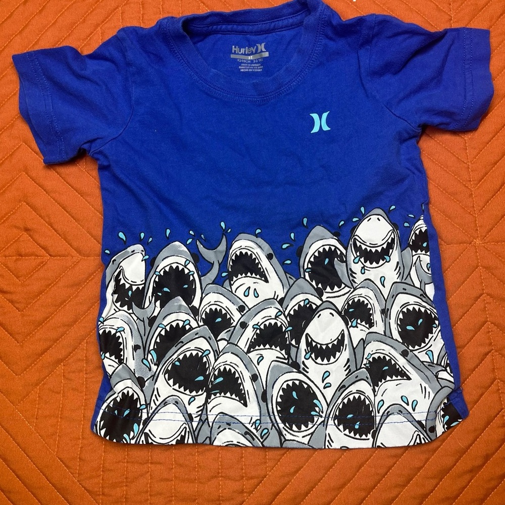 Hurley Blue and Gray Shark Graphic Tee